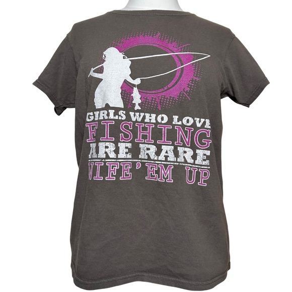 Gildan Tops - Girls Who Love Fishing Are Rare Wife Em Up Graphic Baby Tee T Shirt Womens Small